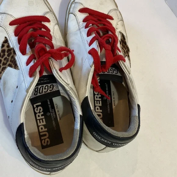 Golden Goose White Leather Leopard Star Sneakers Authentic size 38 EU